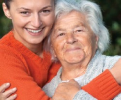 Happy young woman and senior woman.