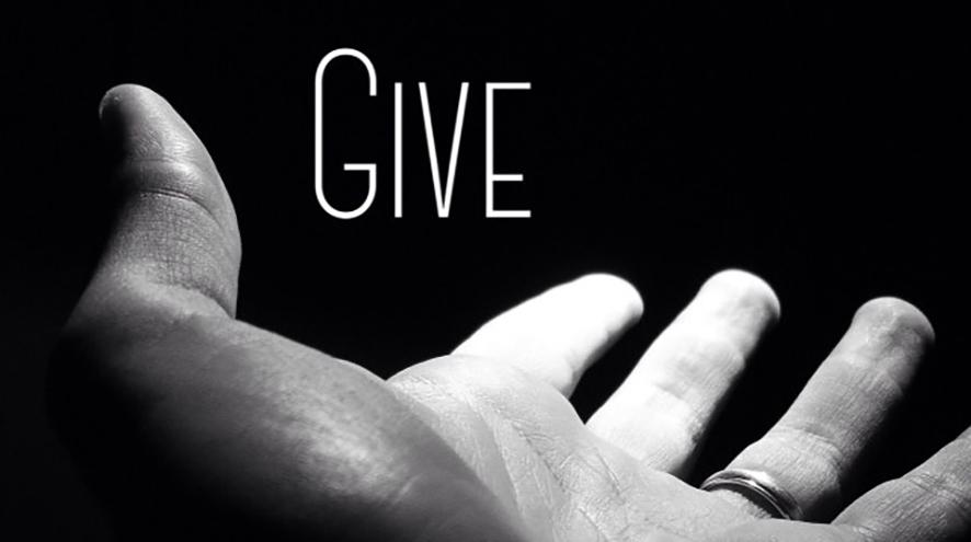 Give (with hand outstretched).