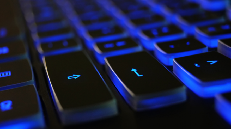 Keyboard lit up in blue